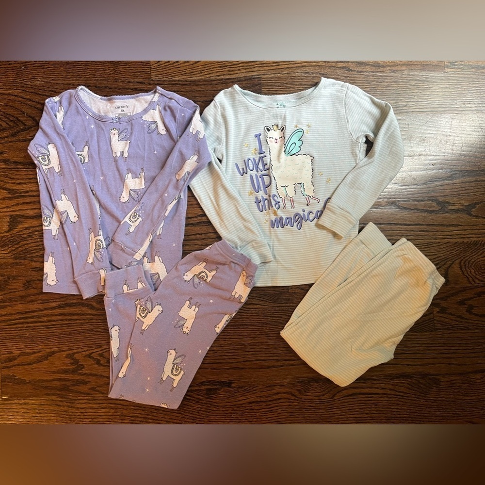Carters bundle of 2 pajama sets size 5T cotton lama print